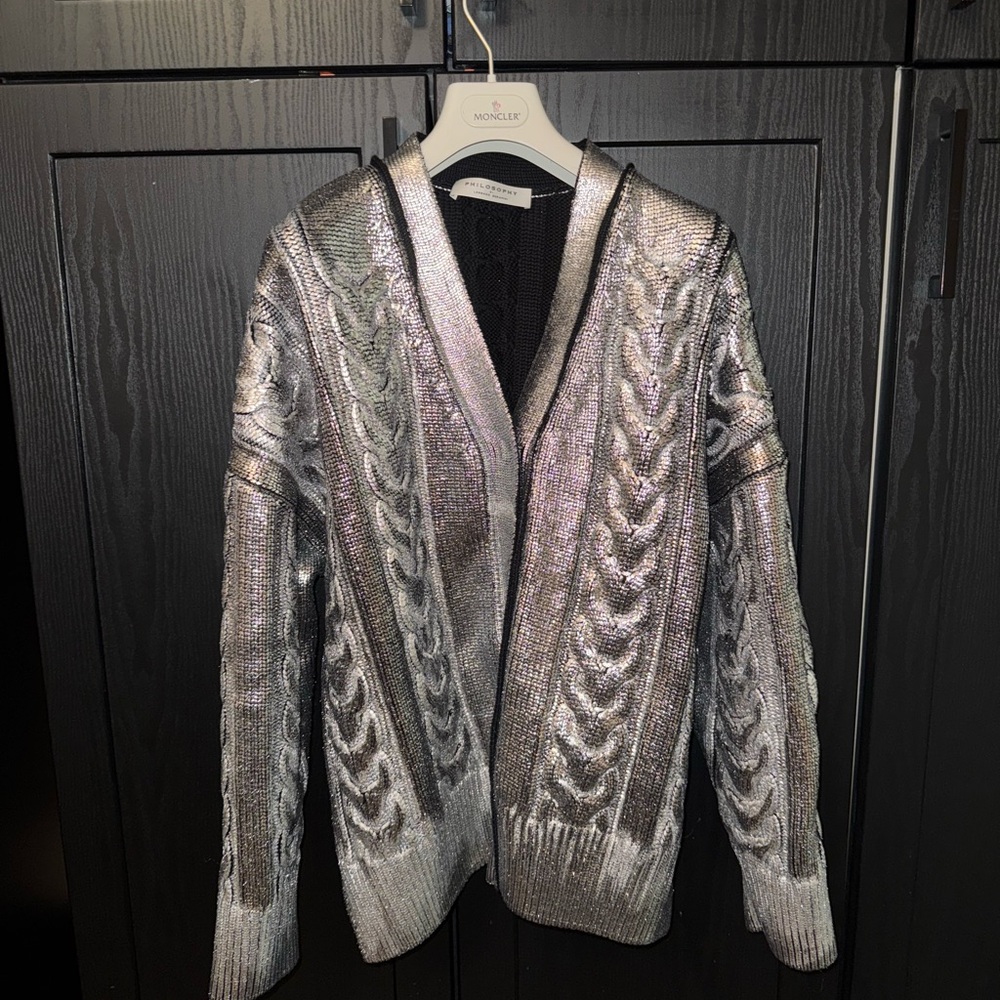 PHILOSOPHY Silver Metallic Cardigan